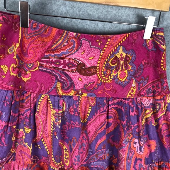Vintage Lauren Ralph Lauren Linen Skirt Tiered Paisley Pink Size XS - Picture 3 of 6